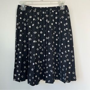 Vintage Leslie Fay Black with White Circle Pattern Elastic Waist Skirt